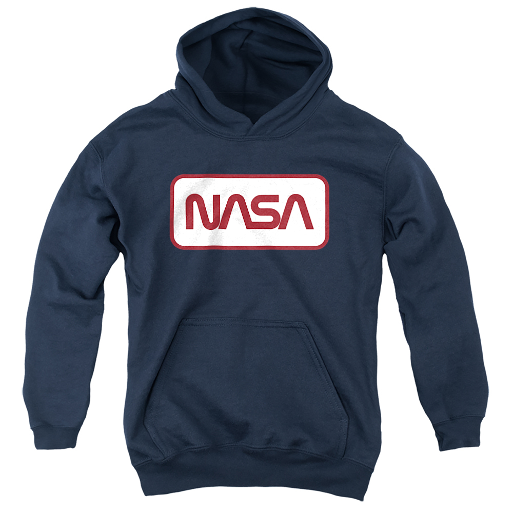 NASA110-YFTH-4 NASA Rectangular Worm Logo Youth Hooded Sweatshirt, Navy - Extra Large