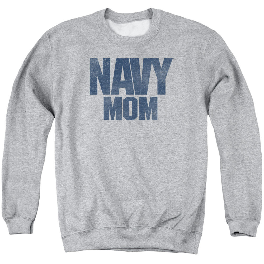 NA108M-AS-2 Navy Mom Adult Crewneck Sweatshirt, Athletic Heather - Medium
