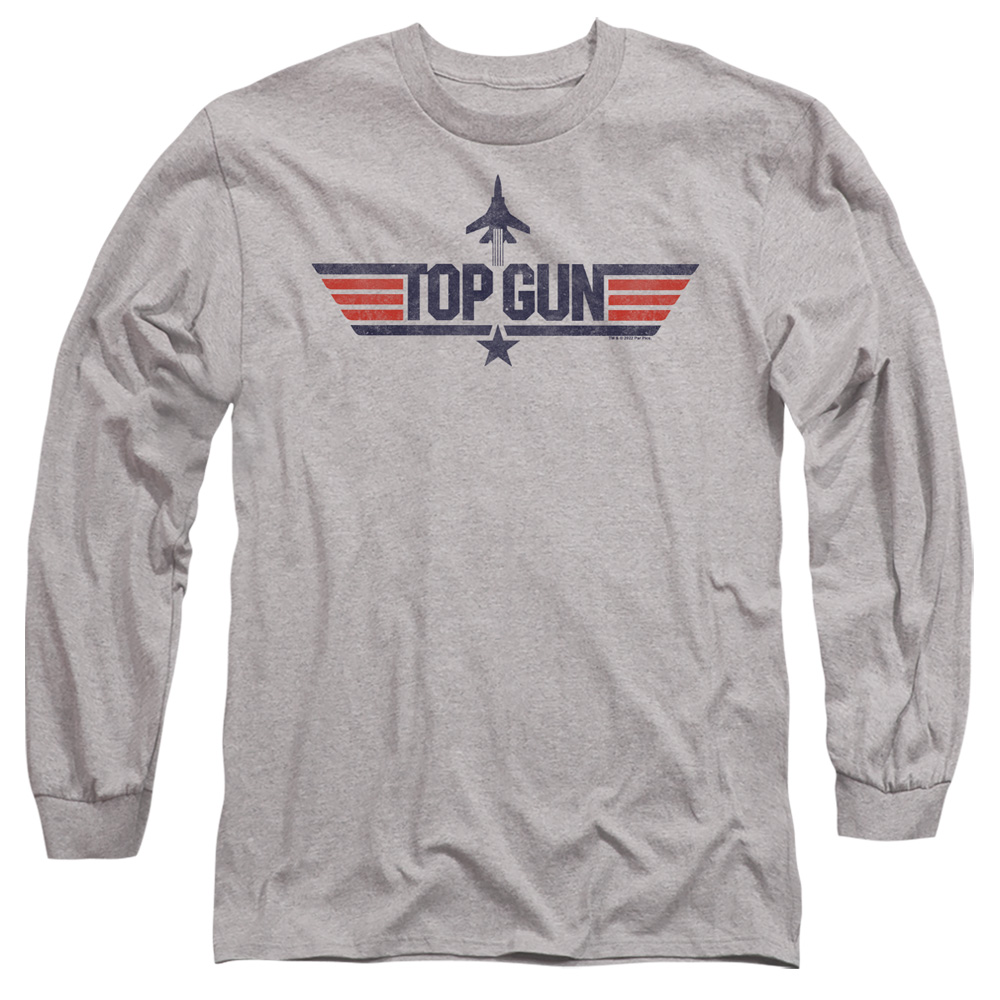 PAR839-AL-1 Paramount Top Gun Logo Grey Adult Long Sleeve T-Shirt, Athletic Heather - Small