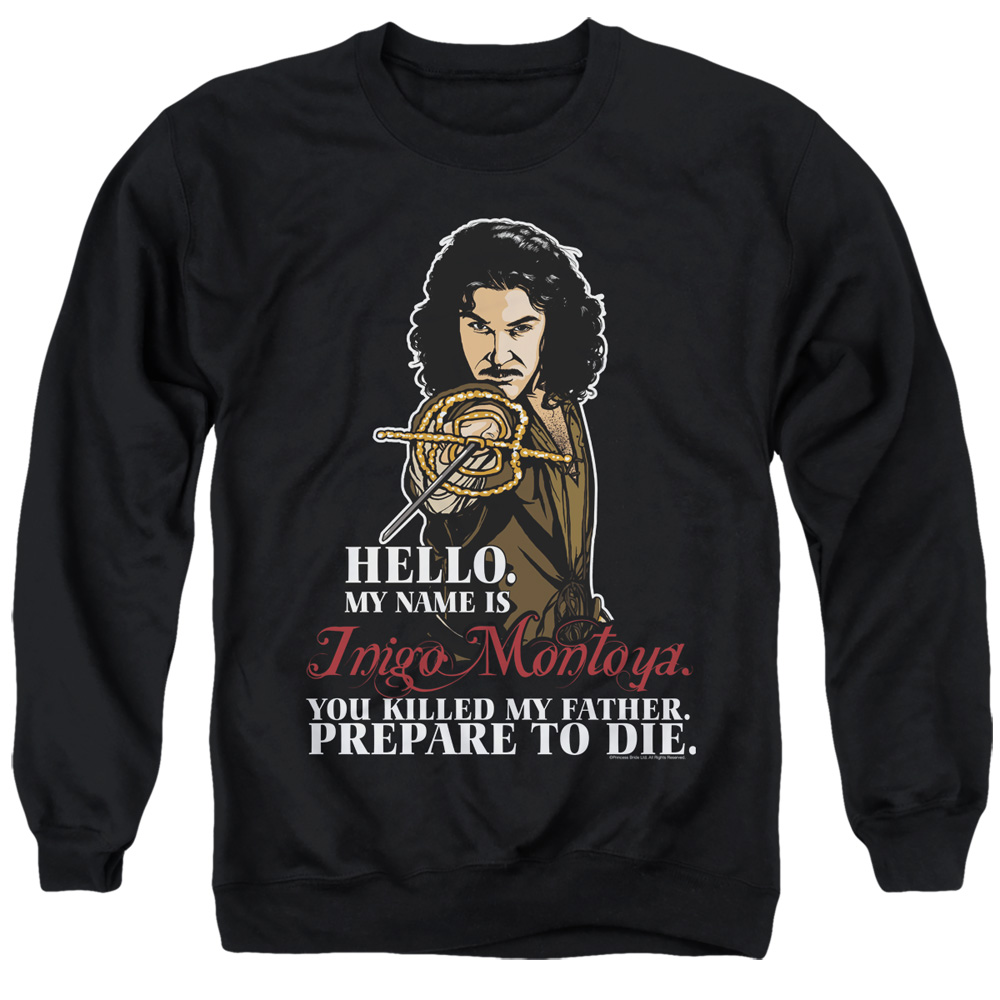 PB103F-AS-2 Princess Bride Hello Adult Crewneck Sweatshirt, Black - Medium