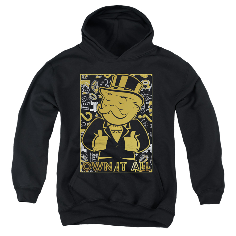 HBRO386-YFTH-2 Monopoly Own Youth Hooded Sweatshirt, Black - Medium