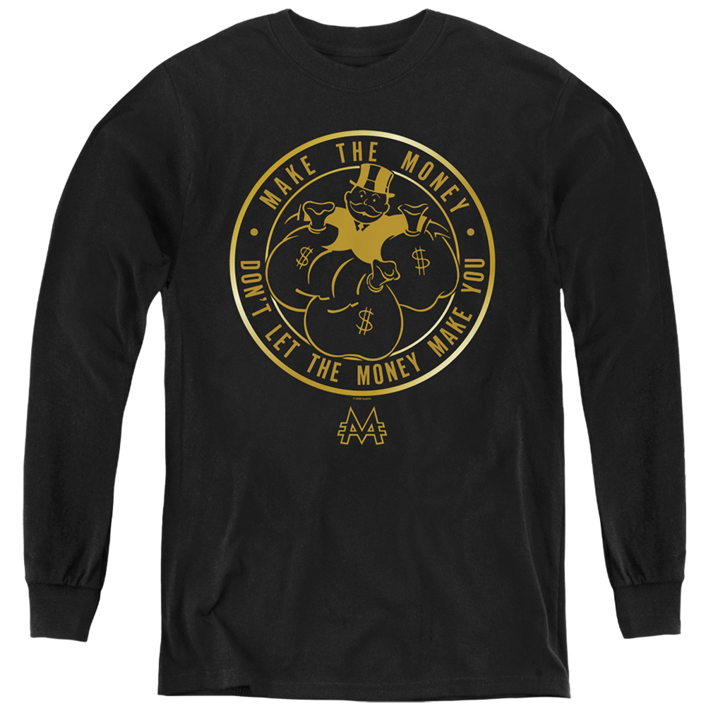 HBRO387-YL-2 Monopoly Make Long Sleeve Youth T-Shirt, Black - Medium
