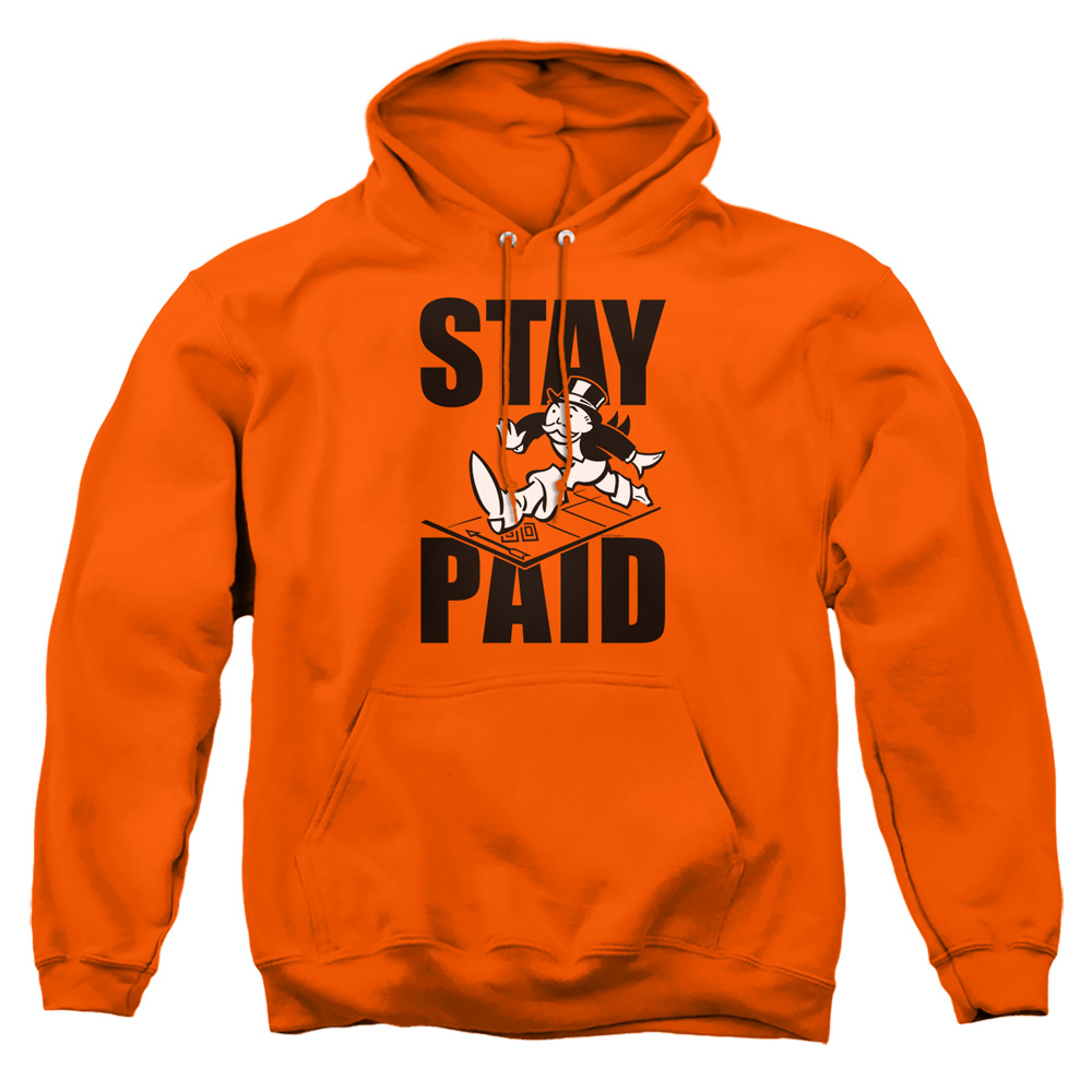 HBRO394-AFTH-2 Monopoly Stay Paid Evergreen Adult Pullover Hoodie, Orange - Medium