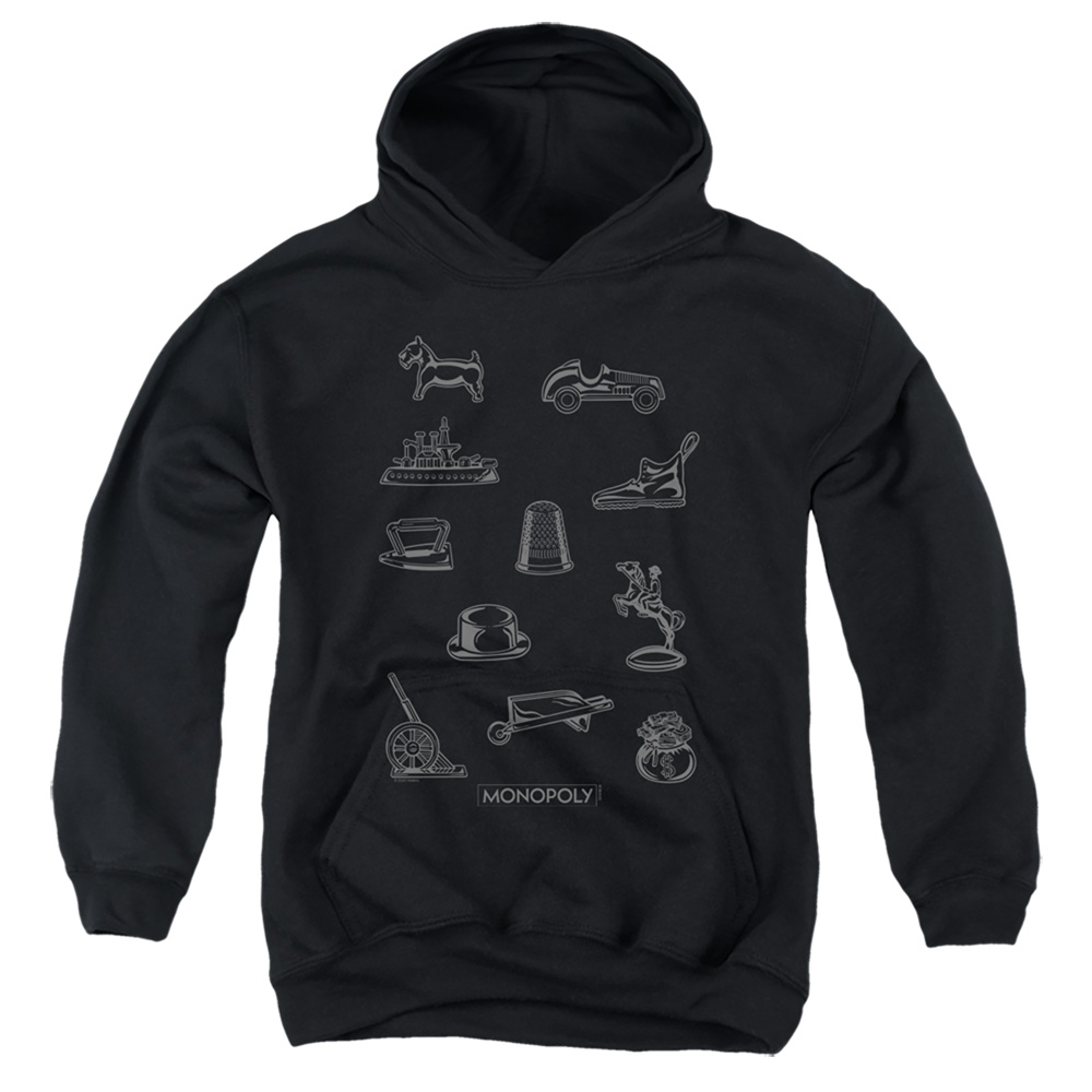 HBRO404-YFTH-2 Monopoly Token Youth Hooded Sweatshirt, Black - Medium