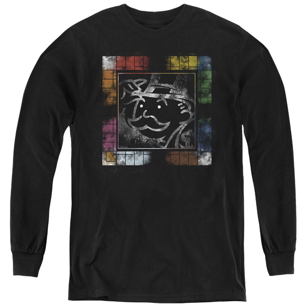 HBRO409-YL-4 Monopoly Dusty Game Board No Logo Long Sleeve Youth T-Shirt, Black - Extra Large
