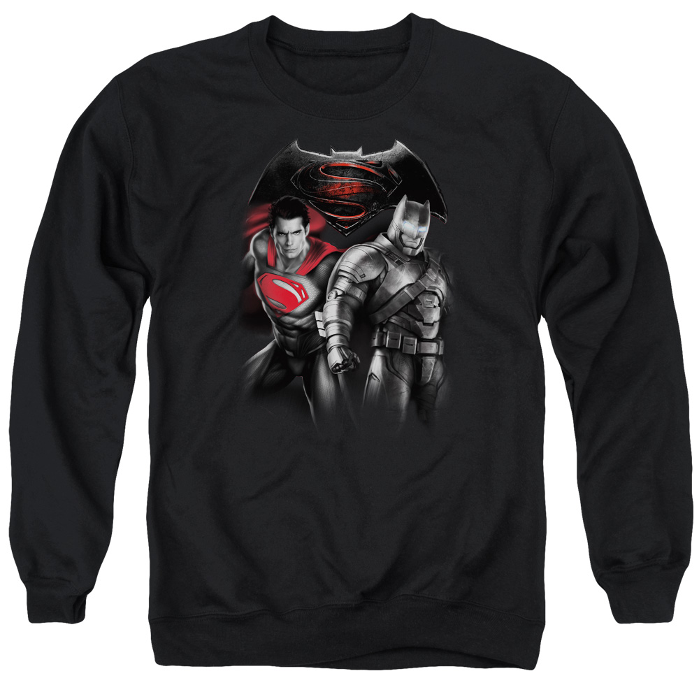BVS133-AS-2 Batman vs Superman Stand Off Adult Crewneck Sweatshirt, Black - Medium