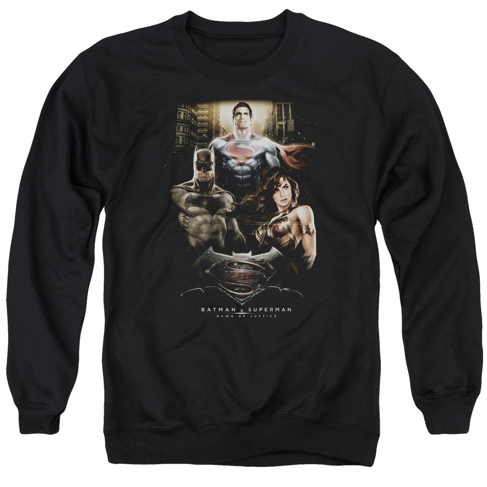 BVS173-AS-2 Batman vs Superman Thre Three Adult Crewneck Sweatshirt, Black - Medium