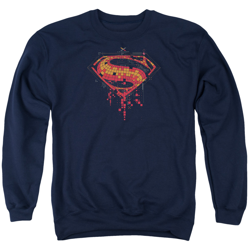BVS116-AS-4 Batman vs Superman Tech Super Logo Adult Crewneck Sweatshirt, Navy - Extra Large