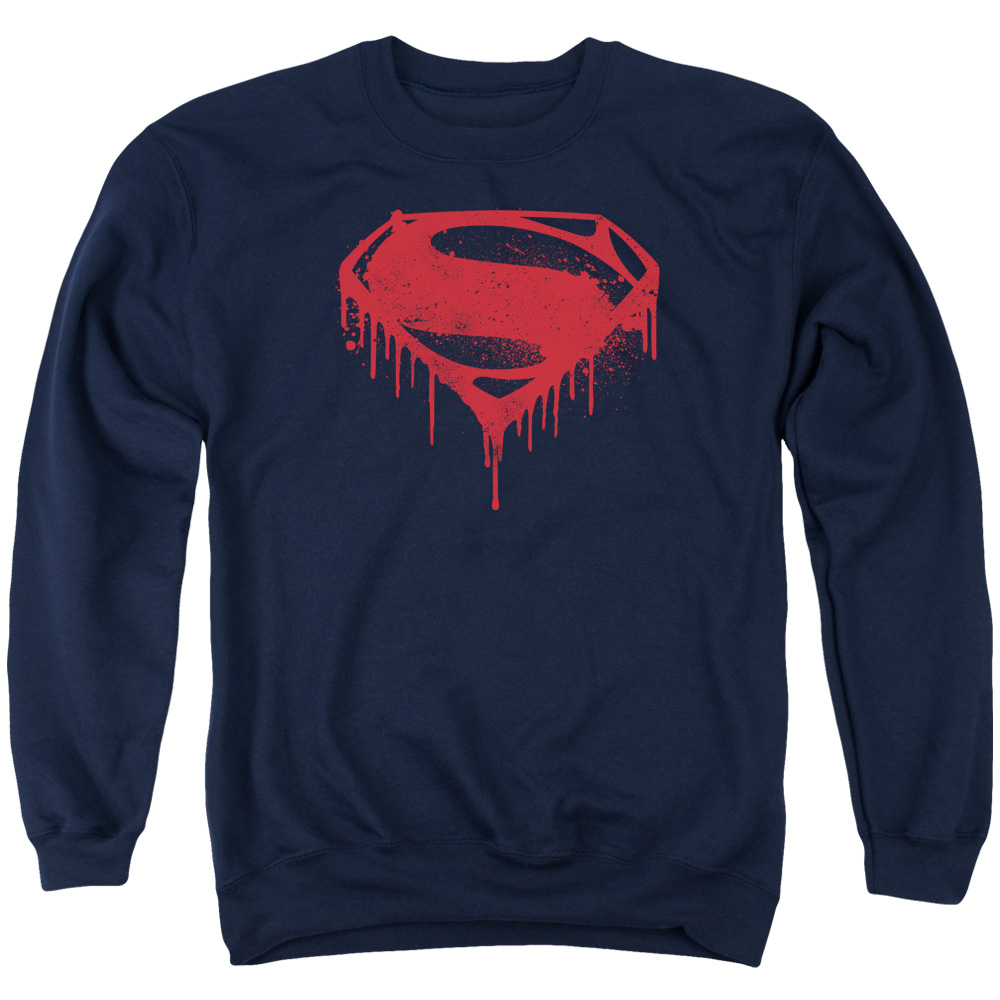 BVS120B-AS-2 Batman vs Superman Splattered Adult Crewneck Sweatshirt, Navy - Medium