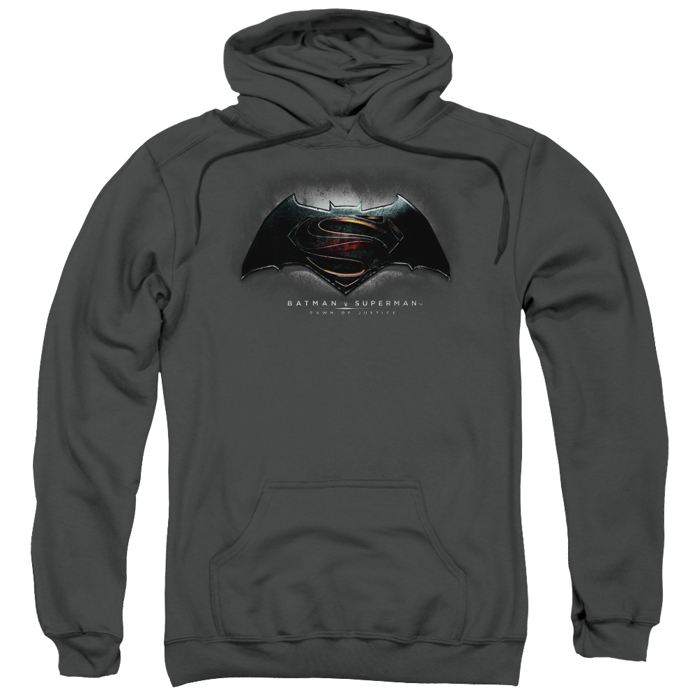 BVS106C-AFTH-4 Batman vs Superman Logo Adult Pullover Hoodie, Charcoal - Extra Large