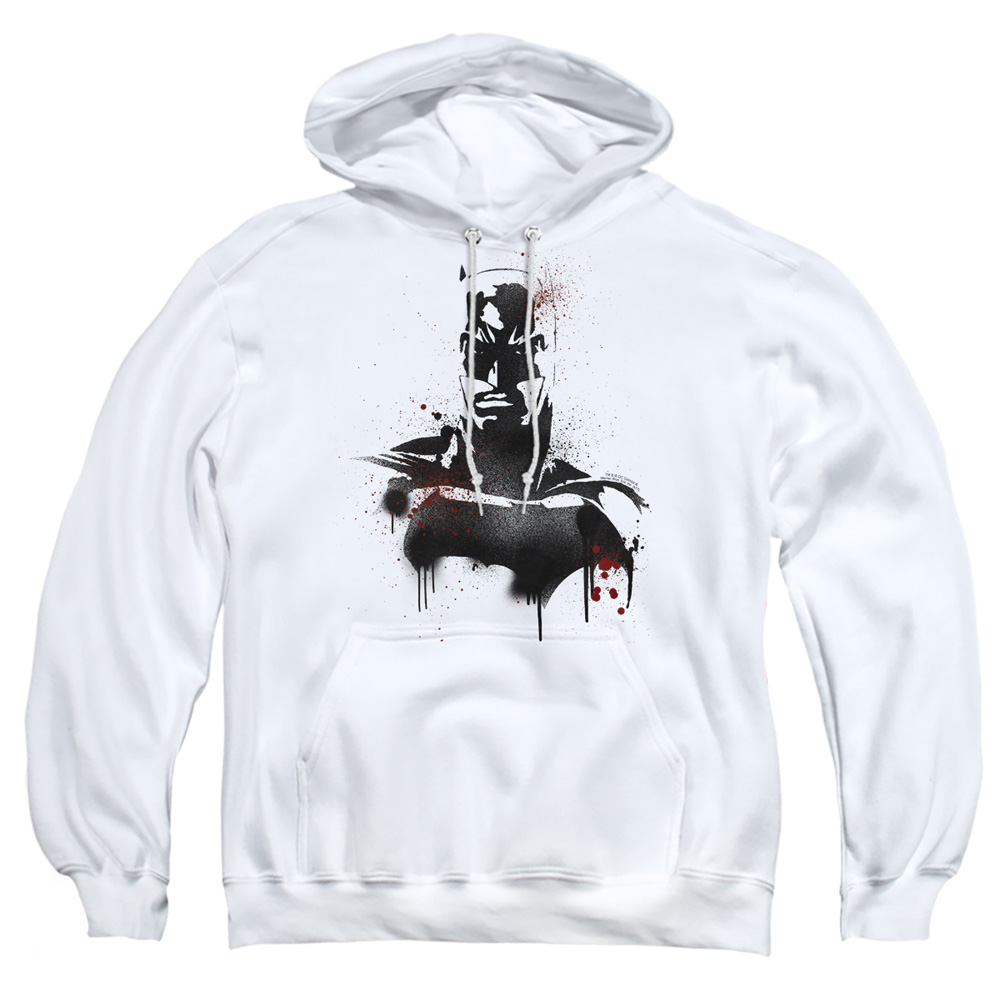 BVS135-AFTH-1 Batman vs Superman Batman Spray Adult Pullover Hoodie, White - Small