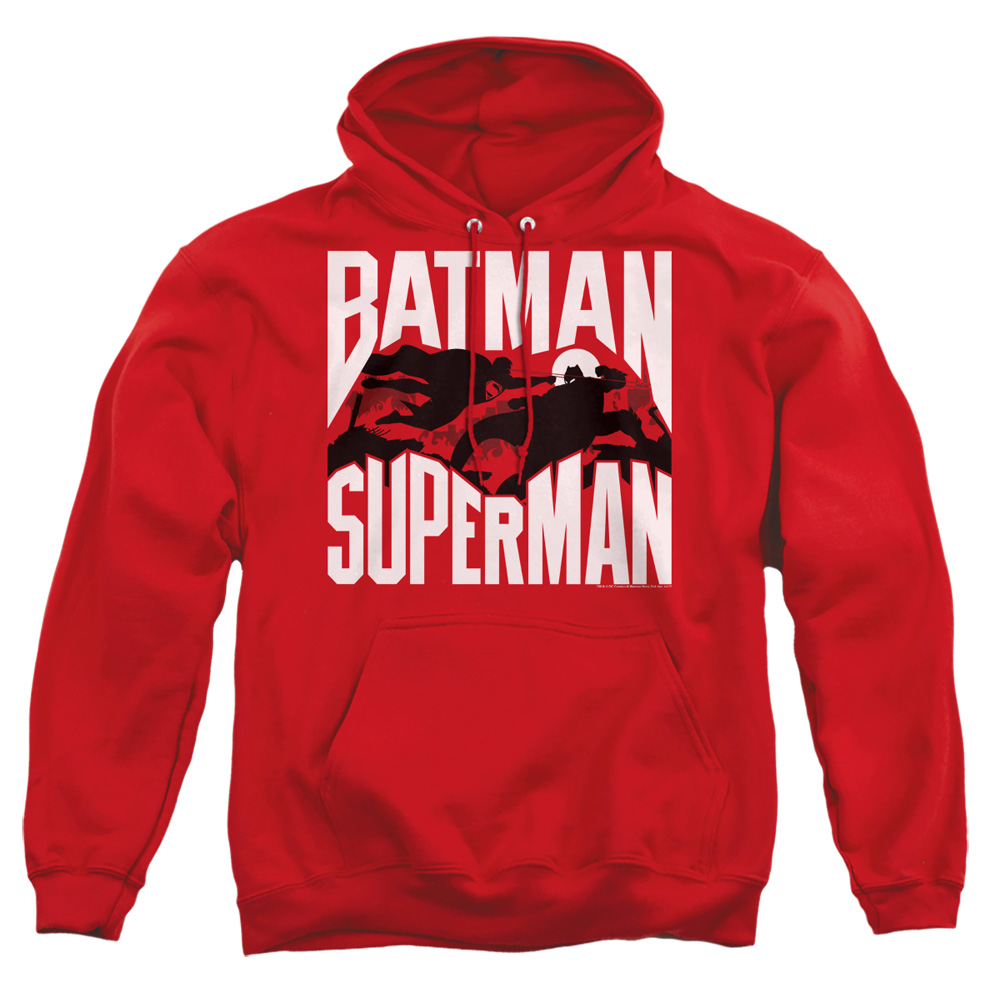 BVS125-AFTH-4 Batman vs Superman Silhouette Fight Adult Pullover Hoodie, Red - Extra Large