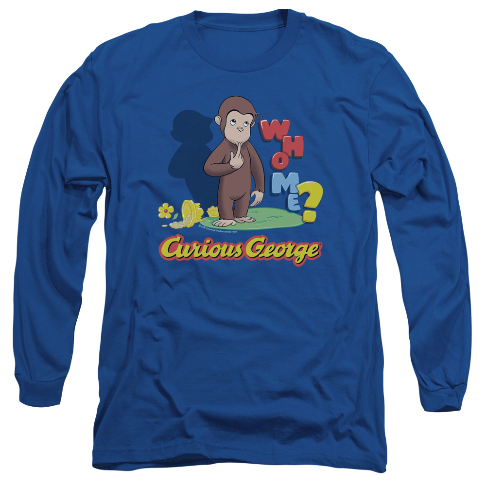 UNI659-AL-5 Curious George Who Me Adult Long Sleeve T-Shirt, Royal - 2X
