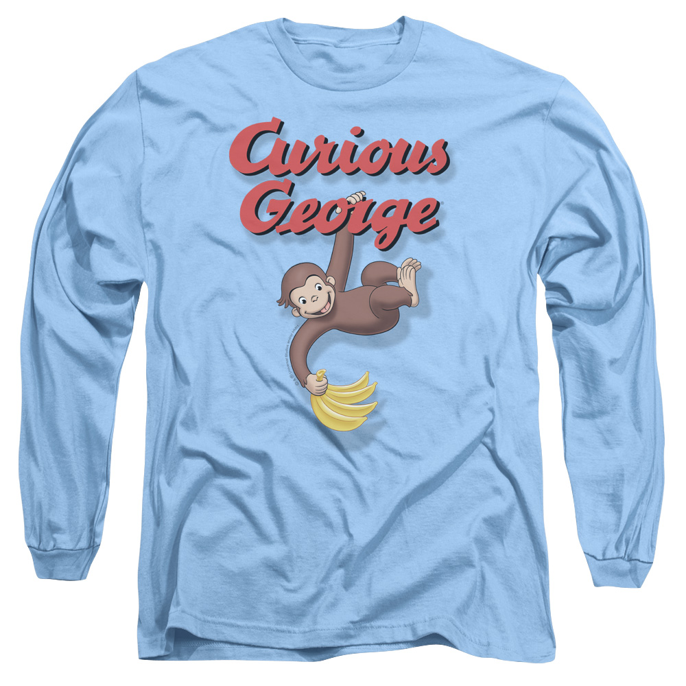 UNI663-AL-3 Curious George Hangin Out Adult Long Sleeve T-Shirt, Carolina Blue - Large