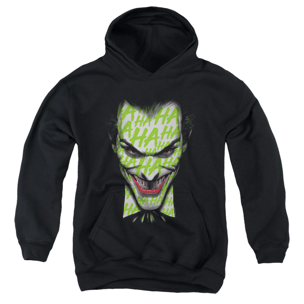 BM2977-YFTH-2 Batman Ha Ha Smile Youth Hooded Sweatshirt, Black - Medium