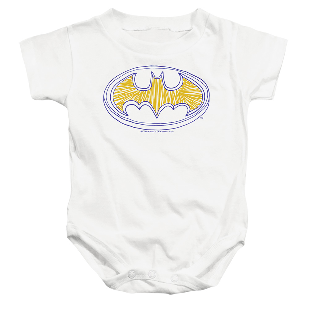 BM3144-SS-2 Batman Squiggly Symbol Infant Snapsuit, White - Medium - 12 Month
