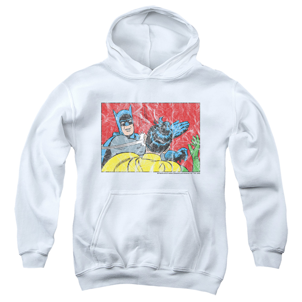 BM3412-YFTH-2 Batman Bat Slap 2 Youth Hooded Sweatshirt, White - Medium