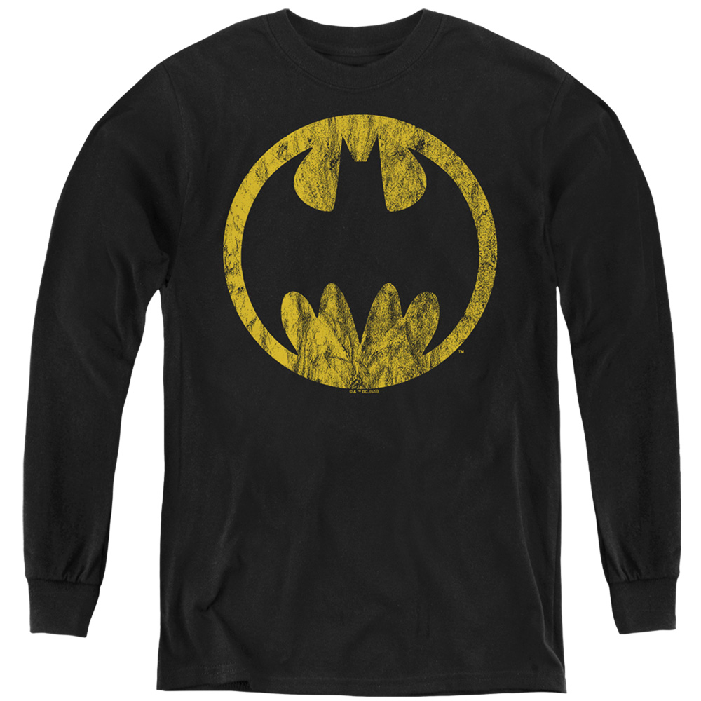 BM3420-YL-2 Batman Circle Long Sleeve Youth T-Shirt, Black - Medium