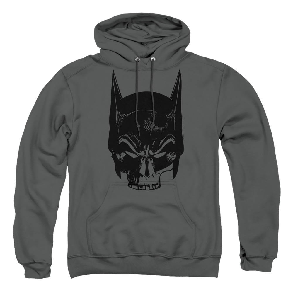 BM3441-AFTH-2 Batman Skull On Gray Adult Pullover Hoodie, Charcoal - Medium