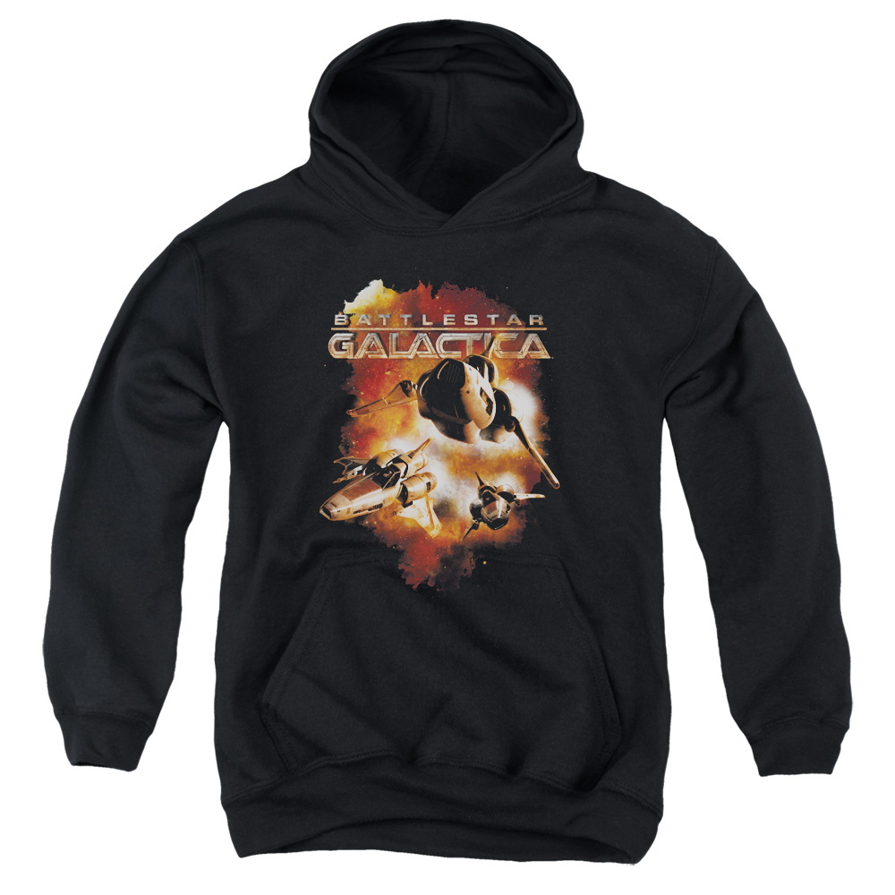 BSG256-YFTH-3 Battlestar Galactica Vipers Stretch Youth Hooded Sweatshirt, Black - Large