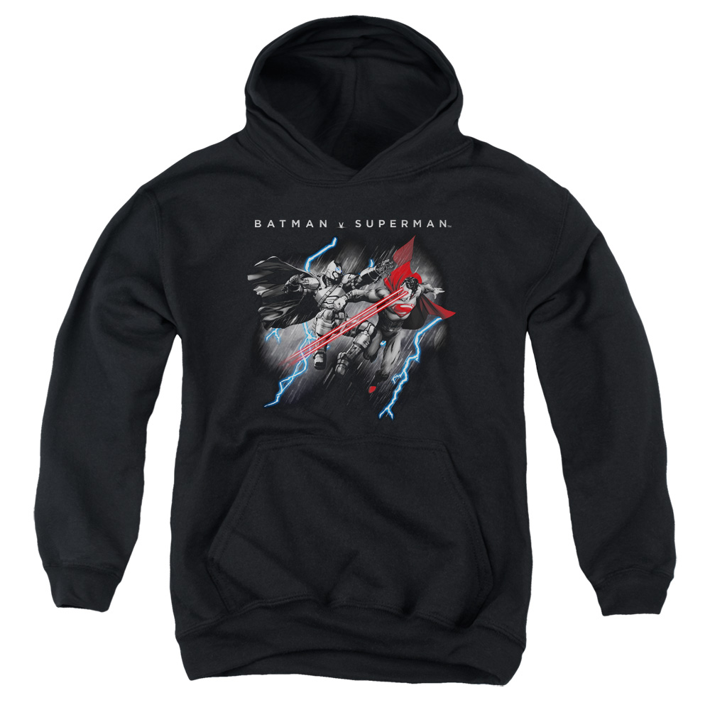 BVS144-YFTH-4 Batman vs Superman Lightning Fight Youth Hooded Sweatshirt, Black - Extra Large