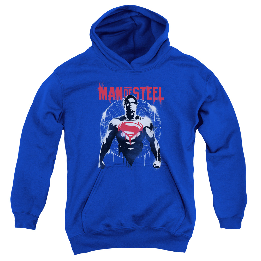 BVS145-YFTH-4 Batman vs Superman Super Spray Youth Hooded Sweatshirt, Royal - Extra Large
