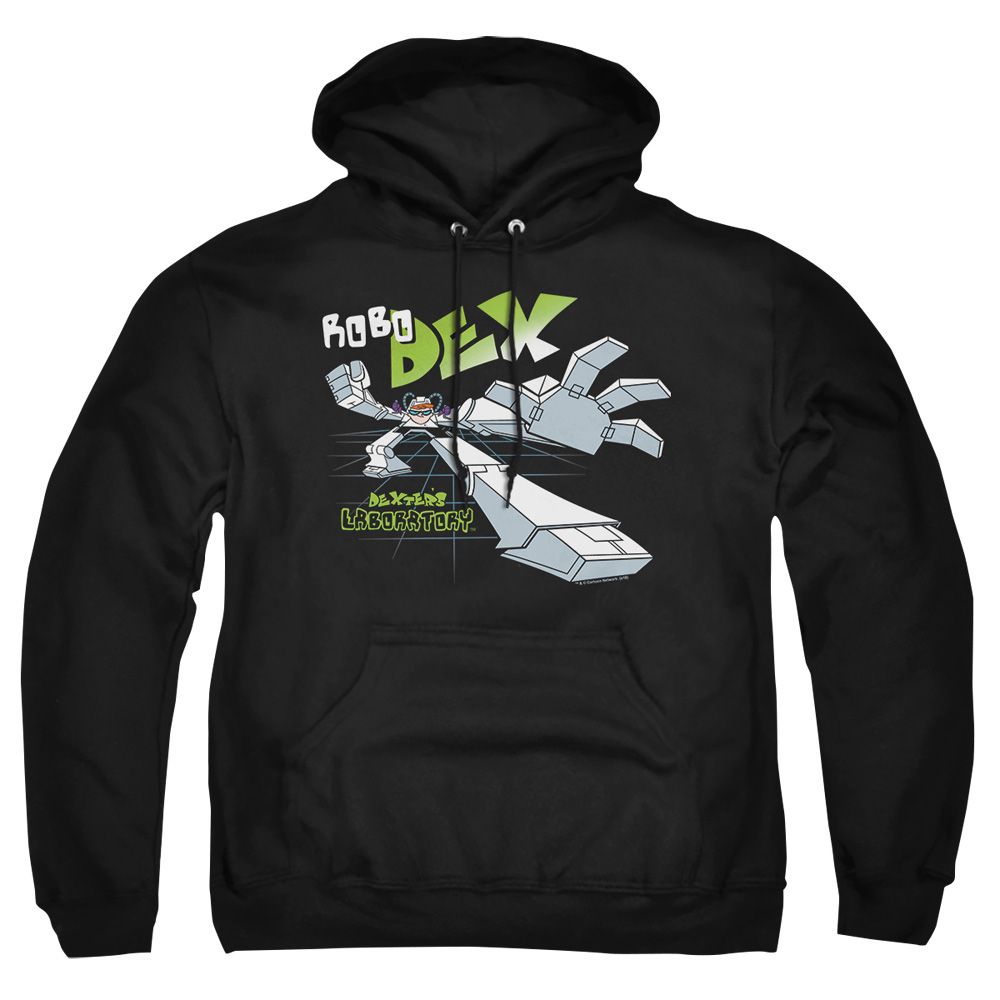 CN129-AFTH-7 Dexters Laboratory Robo Dex Adult Pullover Hoodie, Black - 4X
