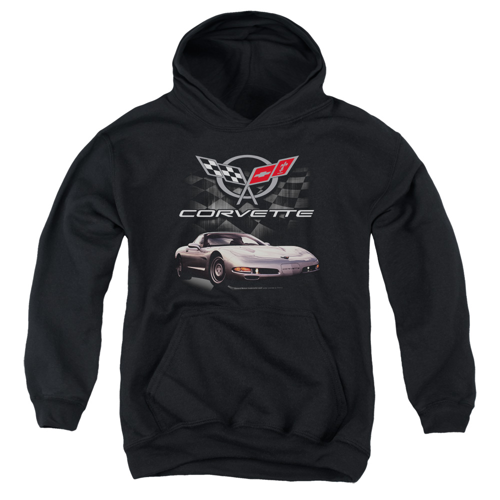 CHV166-YFTH-2 Chevrolet Checkered Past Youth Hooded Sweatshirt, Black - Medium