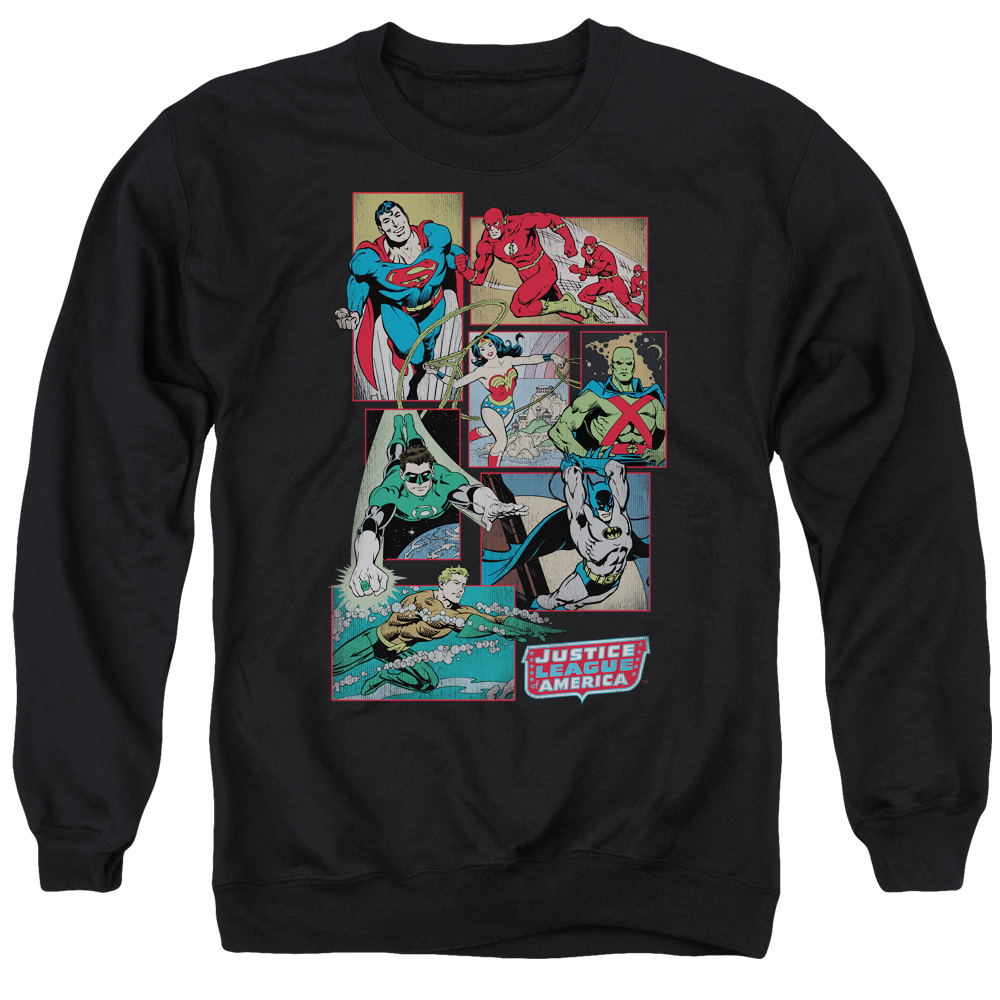 DCO236-AS-4 DC Justice League Boxes Adult Crewneck Sweatshirt, Black - Extra Large
