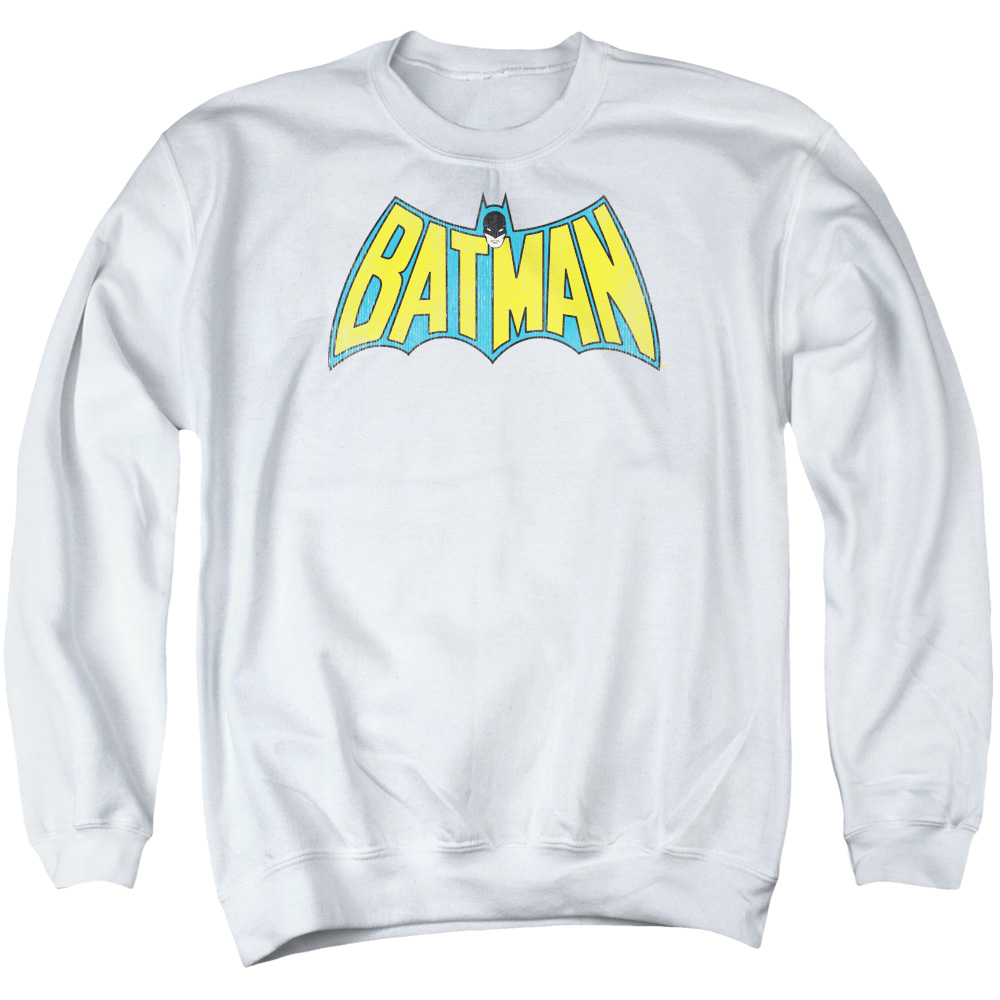 DCO209B-AS-4 DC Classic Batman Logo Adult Crewneck Sweatshirt, White - Extra Large