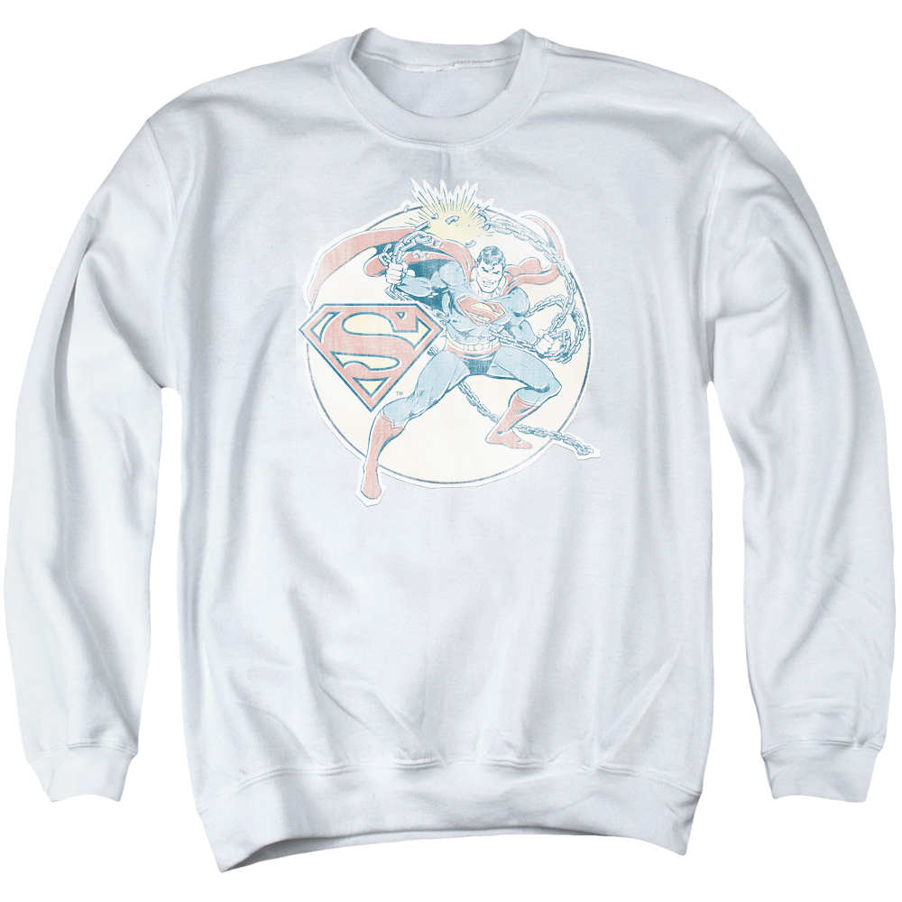 DCO597-AS-2 DCO Retro Superman Iron On Adult Crewneck Sweatshirt, White - Medium