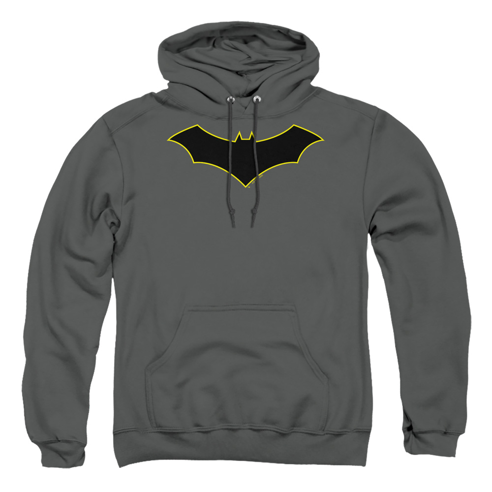 BM3555-AFTH-2 Batman Logo Yellow Outline Adult Pullover Hoodie, Charcoal - Medium