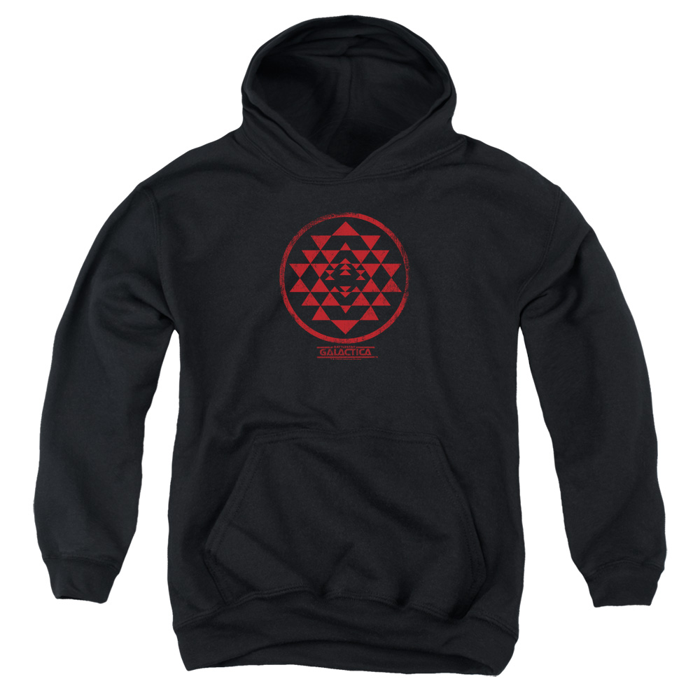 BSG222-YFTH-2 BSG Red Squadron Patch Youth Hooded Sweatshirt, Black - Medium