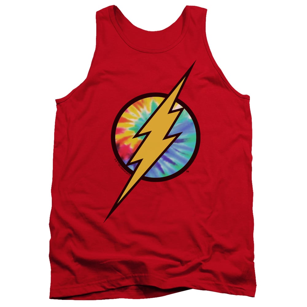 JLA802-TK-3 DC Flash Tie Dye Flash Logo Adult Tank Top, Red - Large