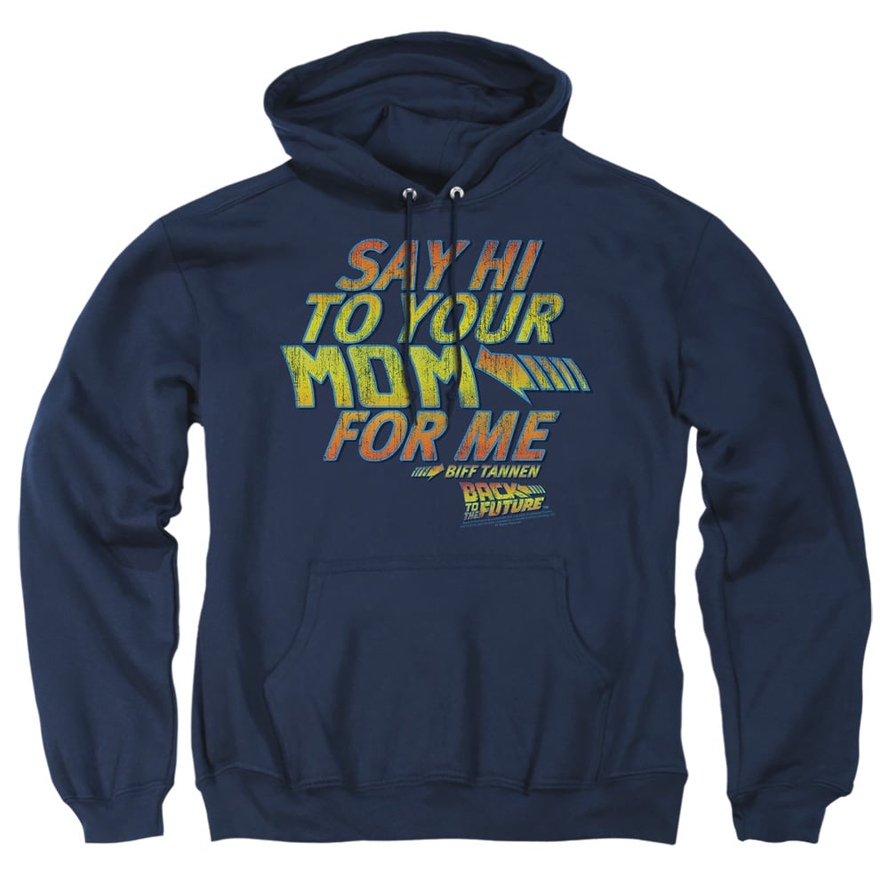 UNI351-AFTH-5 Back to the Future Say Hi Adult Pullover Hoodie, Navy - 2X