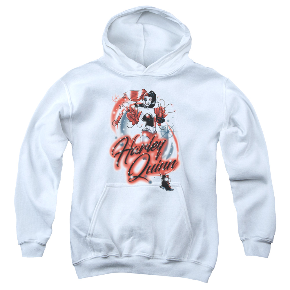 BM2848-YFTH-2 Batman Harley Airbrush Youth Hooded Sweatshirt, White - Medium