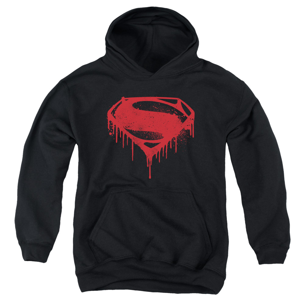 BVS120C-YFTH-4 Batman vs Superman Splattered Youth Hooded Sweatshirt, Black - Extra Large
