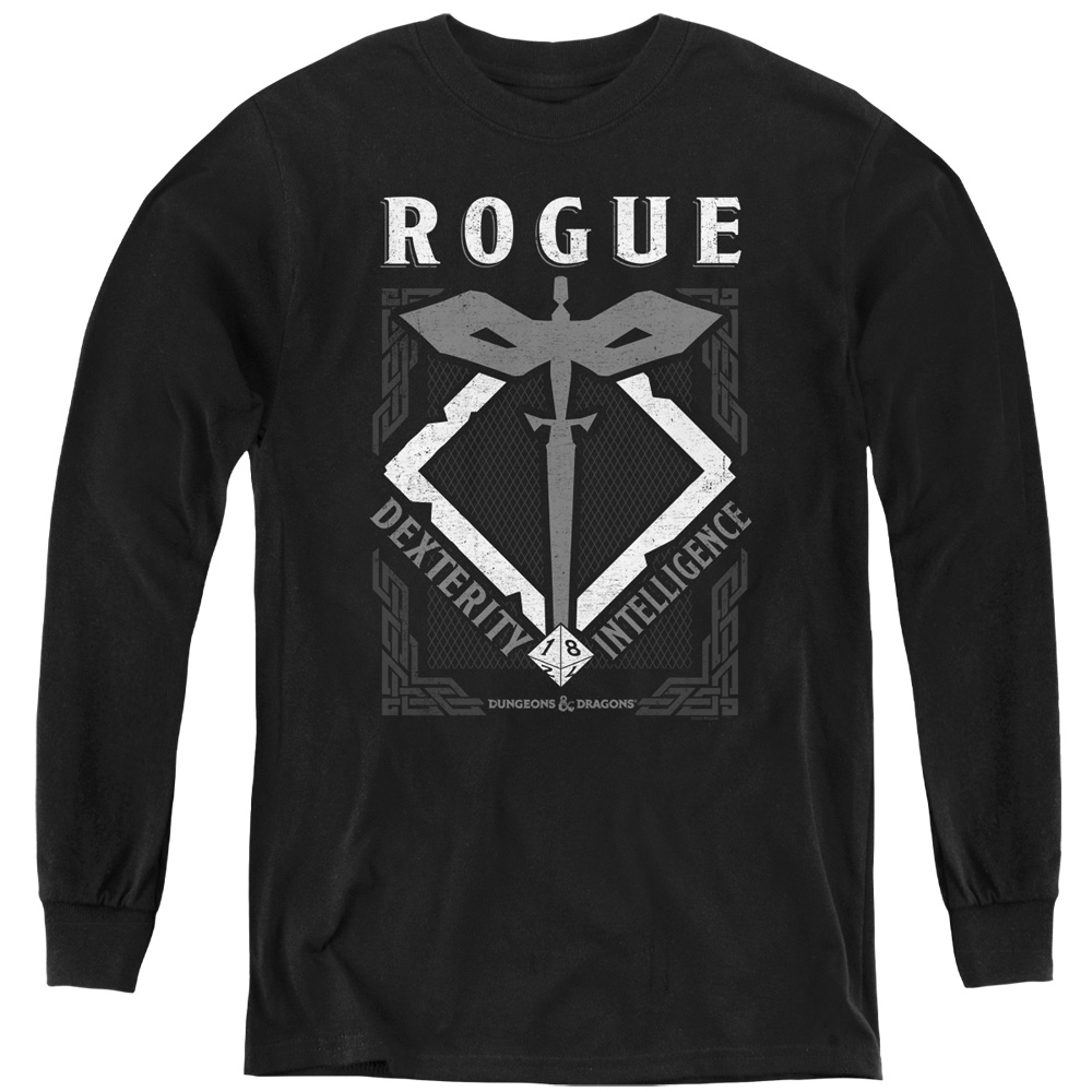 HBRO664-YL-2 Dungeons & Dragons Rogue Long Sleeve Youth T-Shirt, Black - Medium