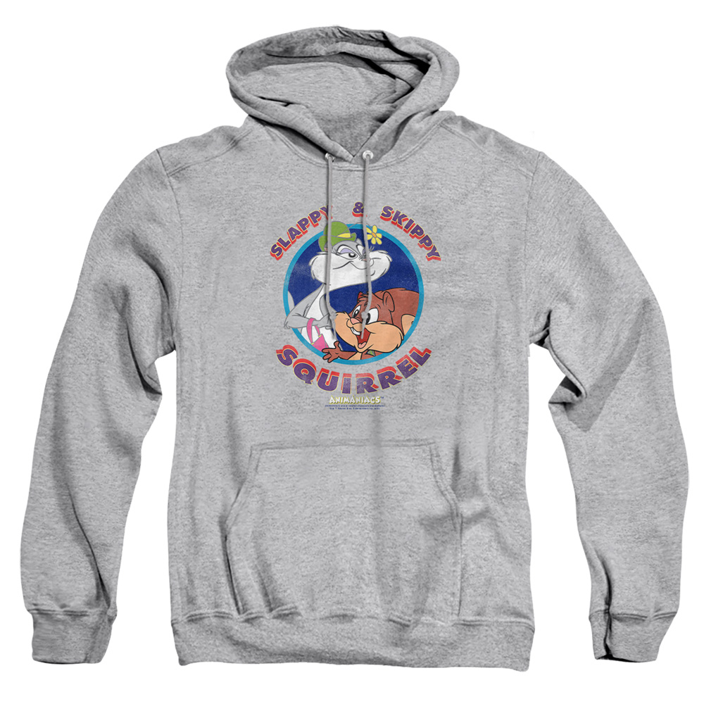 WBT939-AFTH-4 Animaniacs Slappy & Skippy Squirrel Adult Pullover Hoodie, Athletic Heather - Extra Large