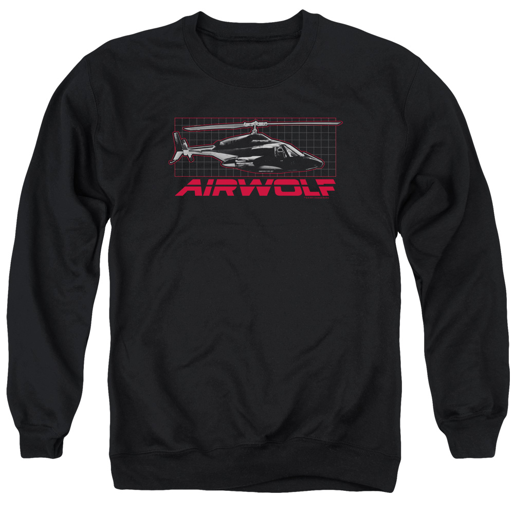 NBC501-AS-2 Airwolf Grid Adult Crewneck Sweatshirt, Black - Medium