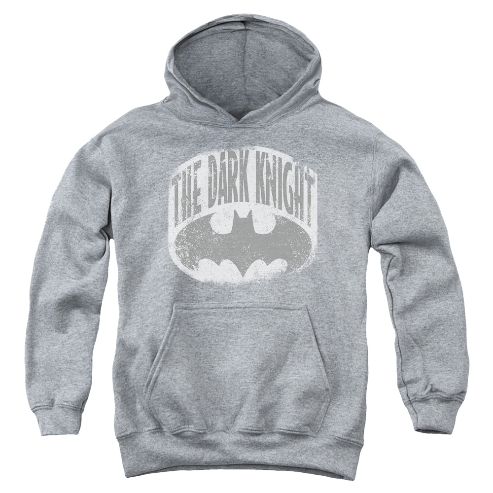 BM2263-YFTH-2 Batman Dark Knight Shield Youth Hooded Sweatshirt, Athletic Heather - Medium
