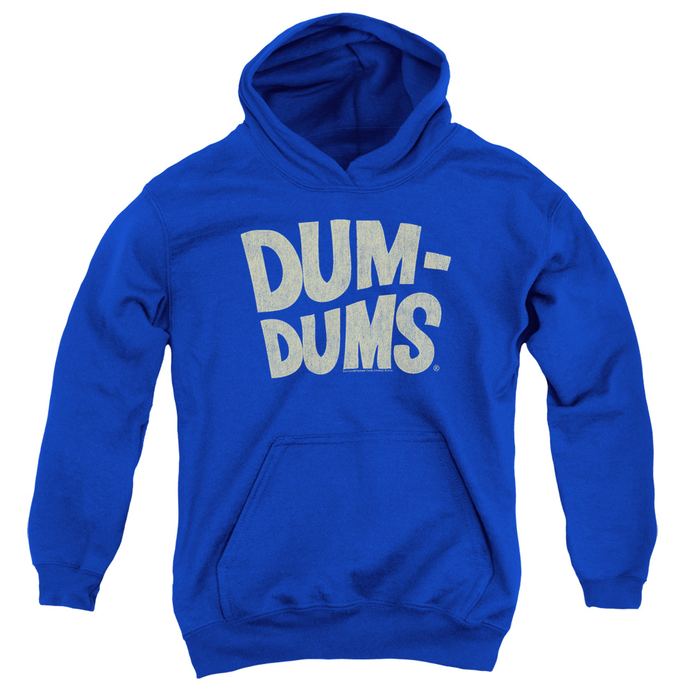 DUM101-YFTH-2 Dum Dums Distressed Logo Youth Hooded Sweatshirt, Royal - Medium