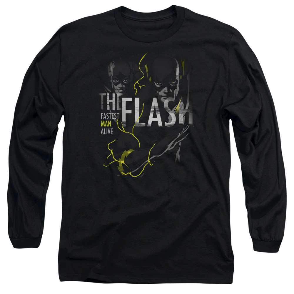 JLA793-AL-2 DC Flash Bold Flash Adult Long Sleeve T-Shirt, Black - Medium