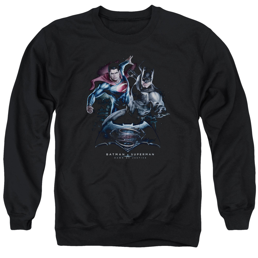 BVS175-AS-1 Batman vs Superman Team Up Adult Crewneck Sweatshirt, Black - Small