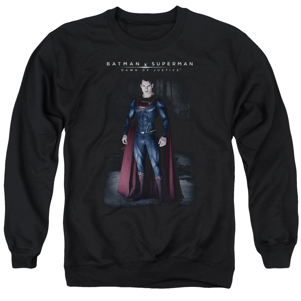 BVS206-AS-2 Batman vs Superman Stand Tall Adult Crewneck Sweatshirt, Black - Medium