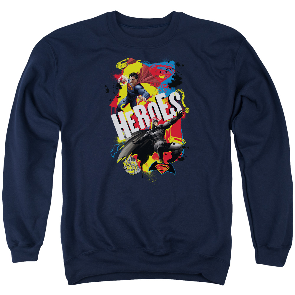 BVS202-AS-2 Batman vs Superman Double Hero Adult Crewneck Sweatshirt, Navy - Medium