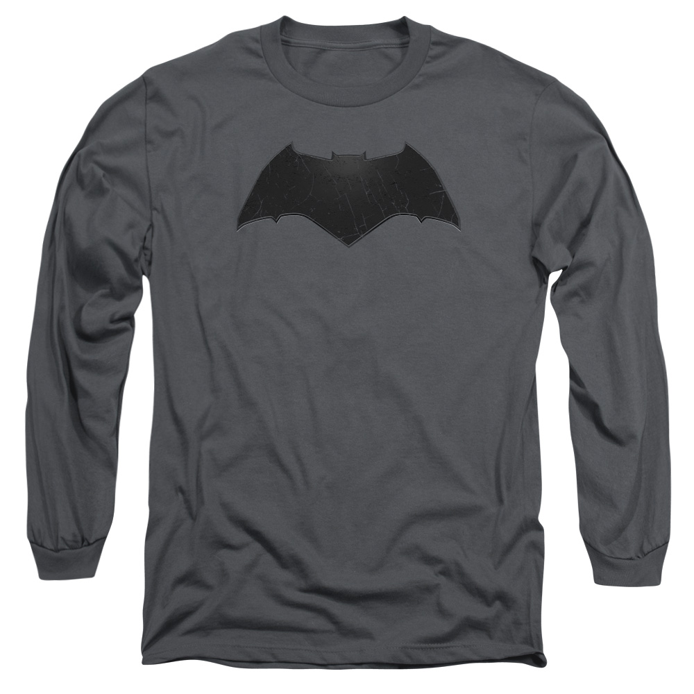 BVS117B-AL-1 Batman vs Superman Beveled Bat Logo Adult Long Sleeve T-Shirt, Charcoal - Small