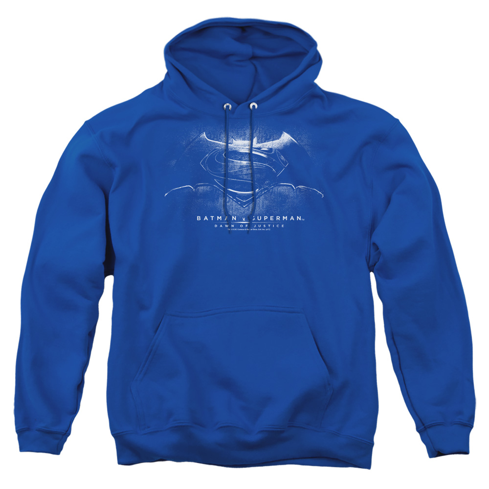 BVS104E-AFTH-2 Batman vs Superman BW Logo Adult Pullover Hoodie, Royal - Medium