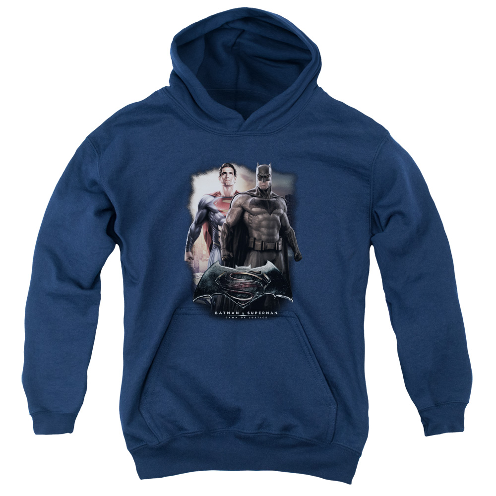 BVS136D-YFTH-3 Batman vs Superman Dawn Youth Hooded Sweatshirt, Navy - Large