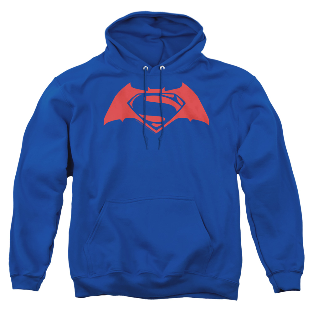 BVS107C-AFTH-4 Batman vs Superman Simple Logo Adult Pullover Hoodie, Royal - Extra Large